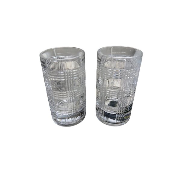 2 Ralph Lauren Glen Plaid Lead Crystal Signed Highball SHOT Glasses 4” bar ware - Picture 1 of 9